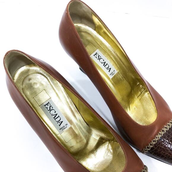 Escada Vintage Brown Leather Pumps Size 9 - Picture 8 of 10